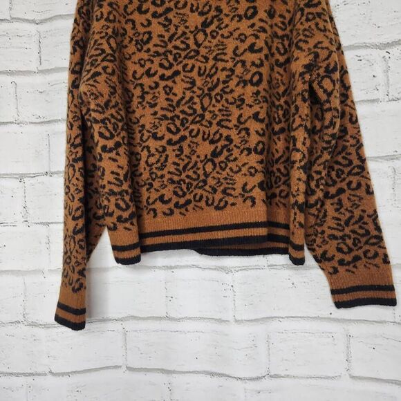 Line Womens Brown Leopard Print Thick Pullover Long Sleeve Sweater Brown Medium - Picture 9 of 12